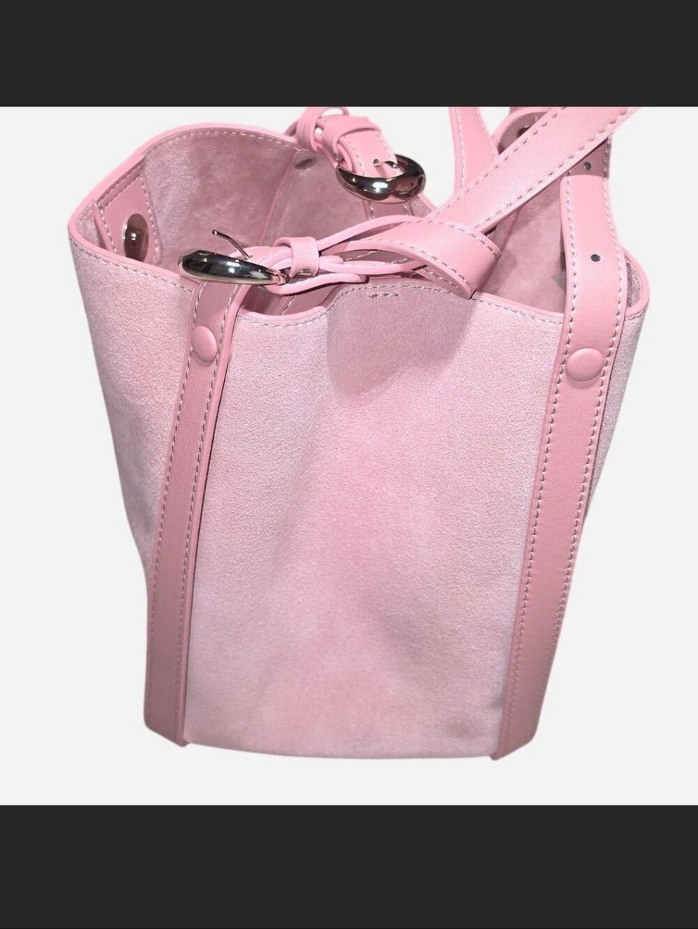 Suede Bucket Bag In Pink - Picture 6 of 9